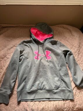 Under Armour Gray Hoodie with Pink Logo and Lined Hood